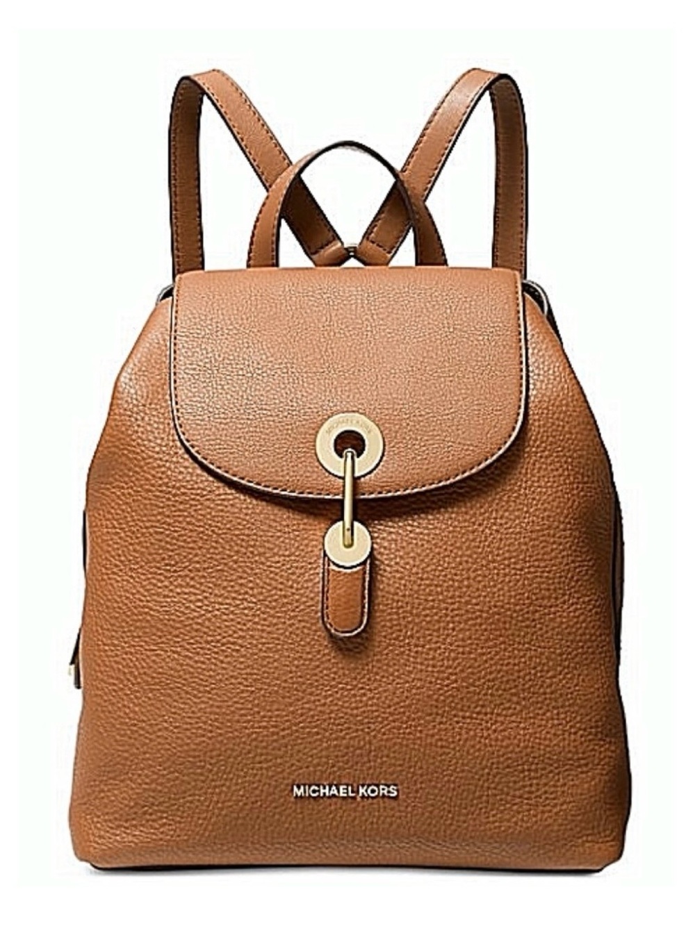 Michael Kors Raven Small Leather Backpack In Pebbled Tan/Gold